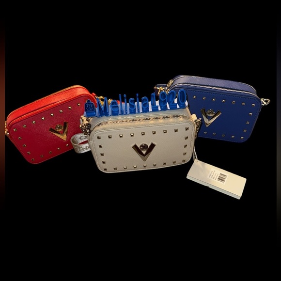 New VALENTINO ORLANDI Studded Guitar Strap DZip Camera Bag in Red, Cream or Blue - Picture 2 of 11